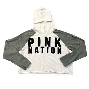 Victoria’s Secret Pink Nation Logo‎ Cropped Gray Hoodie Size Large Athleisure